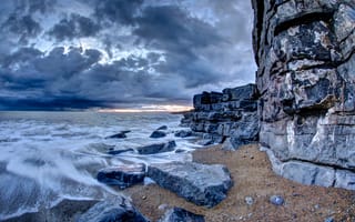 Картинка Гламорган, берег, природа, облака, пейзаж, побережье, Уэльс, небо, скалы, море, Великобритания