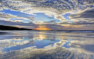 Картинка Гламорган, побережье, берег, природа, небо, Уэльс, отражение, Великобритания, облака, море, пейзаж