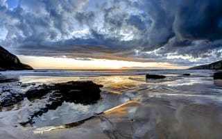 Картинка Гламорган, Великобритания, море, облака, небо, Уэльс, берег, скалы, природа, побережье, пейзаж