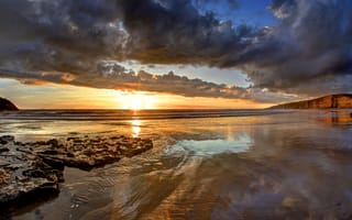 Картинка Гламорган, Уэльс, небо, облака, природа, скалы, берег, Великобритания, пейзаж, море, побережье