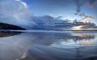 Картинка Гламорган, побережье, Великобритания, море, берег, пейзаж, небо, природа, Уэльс, облака, закат