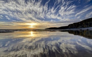 Обои Гламорган, побережье, море, небо, природа, берег, пейзаж, Уэльс, отражение, Великобритания, облака, закат
