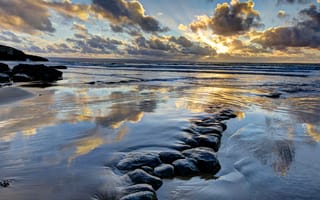 Картинка Гламорган, Уэльс, небо, берег, закат, природа, Великобритания, пейзаж, море, облака, побережье