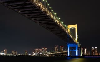 Картинка Япония, здание, город, свет, ночь, мост, Токио