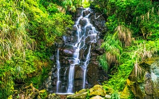 Картинка водопад, скалы, пейзаж, природа, растительность, камни