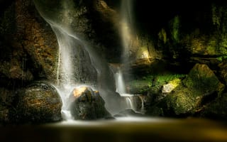 Картинка водопад, пейзаж, камни, природа, мох, скалы