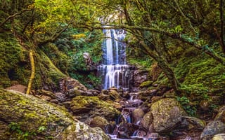 Картинка Юнсен Водопад, природа, деревья, осень, пейзаж, камни, скалы, лес