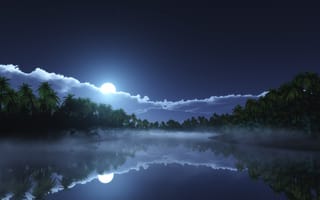 Картинка озеро, звездное небо, звезды, луна, ночь, отражение