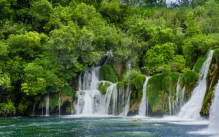 Картинка R o Krka, природа, пейзаж, деревья, река, водопад, Croacia