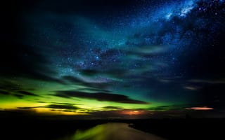 Картинка Аврора, сияние, ночь, пейзаж, природа, Новая Зеландия, звёзды, свечение