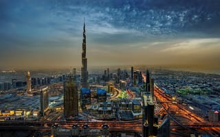 Картинка Дубай, город, Бурдж Халифа, ночь, Объединённые Арабские Эмираты