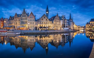 Картинка Belgium, панорама, город, канал, здания, Graslei, Ghent, вода