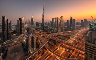 Картинка Dubai, дорога, ночь, Объединенные Арабские Эмираты, город, иллюминация