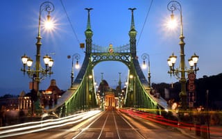 Картинка Мост Свободы, Мост через реку Дунай, Будапешт, ночь, фонари