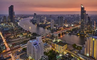 Картинка Bangkok, город, Thailand, вид с верху, закат