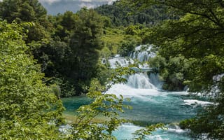 Картинка R o Krka, водопад, деревья, Croacia, река, пейзаж