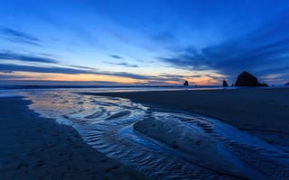 Картинка песок, небо, пляж, природа, закат, море, океан