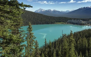 Картинка Озеро Луиз, скалы, горы, Fairview Mountain, озеро, деревья, пейзаж, Alberta, Канада, Lake Louise