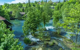 Картинка Slunj Rastoke, Croacia, пейзаж, течение, деревья, дома, река