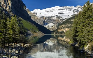 Картинка Озеро Луиз, пейзаж, скалы, озеро, Lake Louise, Alberta, горы, Канада, деревья, Fairview Mountain