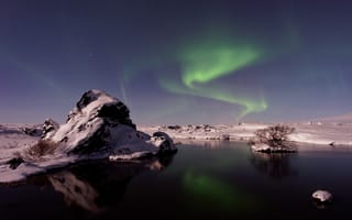 Картинка аврора, компьютерные, снег, Исландия, отражение, ночь, аврора бореали, северное сияние, пейзажи, озеро, атмосфера