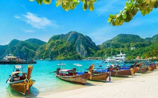 Картинка Таиланд, тропики, лодки, пляж, море
