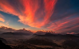 Картинка Гималаи, рассвет, пейзажи, облака, закат, горы, живописный