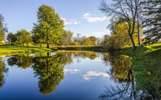 Картинка Kawkawlin River, осень, Michigan, река, пейзаж, деревья, Bay County