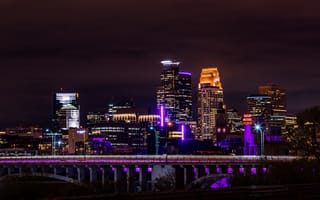 Картинка мост, ночь, США Миннесота, здания, город