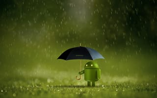 Картинка android, дождик, зонтик, газон