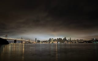 Картинка Сан-Франциско, горизонт, живописный, ночь, небоскребы, мост