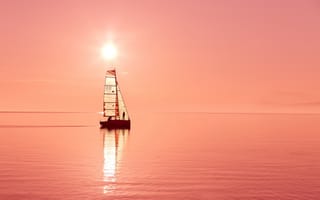 Картинка парусник, горизонт, отражение, корабли и лодки, океан, пейзажи, солнечный свет