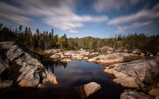 Картинка Канада, природная канада, Квебек, камни, облака, деревья, природа