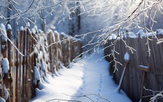 Картинка забор, ветки, ветви, пейзажи, зима, фотографии, природа, снег