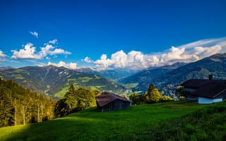 Обои пейзажные альпы, Альпы, дома, природа, горы, дома швейцарии, Швейцария Альпы, горы Швейцарии, пейзаж, горный пейзаж, Швейцария