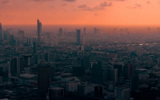 Картинка вид с воздуха, бангкок, городской пейзаж, закат, небоскребы, Таиланд, вечер, город