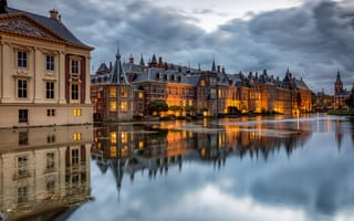 Картинка Нидерланды, здание, нидерланды домов, города, облака, отражение, пруд