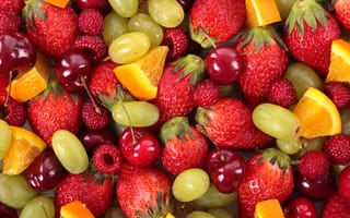 Картинка еда, малиновый, клубника, фрукты, вишня, ягода, виноград, апельсиновый фрукт