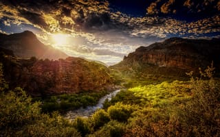 Картинка Salt River Canyon, река, горы, Arizona закат