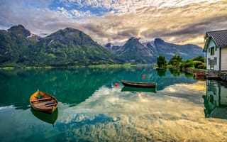 Картинка Norwegian romantic nationalism, горы, озеро, закат