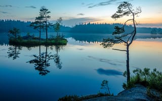 Картинка полночь, Национальный парк, Швеция, зеркальное отображение воды