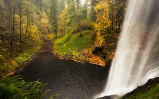Картинка осень, пейзаж, деревья, водопад, лес, река