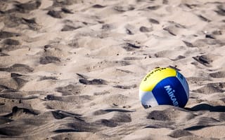 Картинка синий, пляж, море, волейбол, игра, песок, разное, мяч, спорт