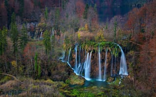Картинка Plitvice Lakes National Park, пейзаж, осень, Croatia, водопады