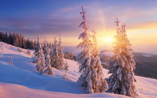 Картинка зима, закат, снег, сугробы