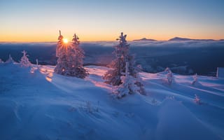 Картинка зима, сугробы, снег, закат