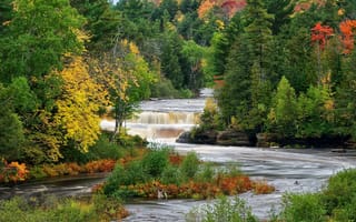 Картинка lower tahquamenon falls, chippewa county, осень, michigan