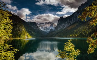 Картинка озеро, осень, природа, облака, пейзажи, горы, бесплатные изображения, спокойствие, лето