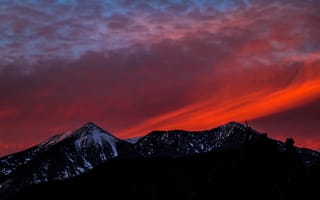 Картинка снег, природа, небо, закат, бесплатные изображения, пейзажи, красиво, горы, красное небо