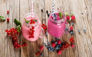 Картинка фруктовый коктейль, ягоды, солома, напитки, еда